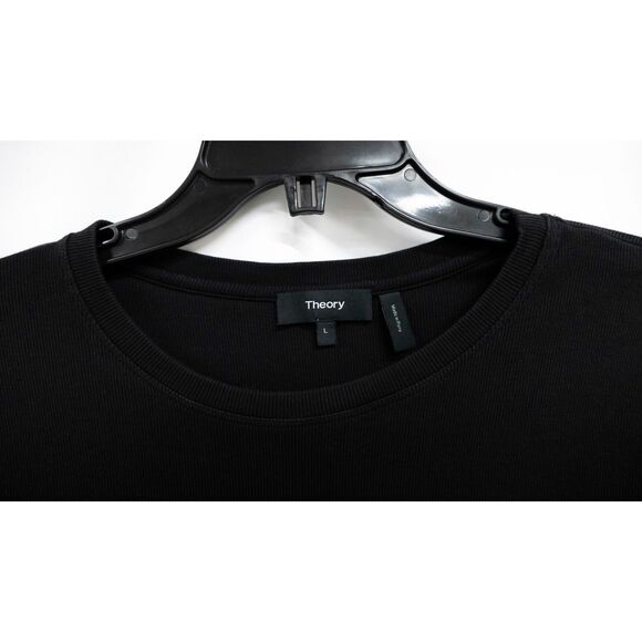 Theory Button Front Mother of Pearl Long Sleeve RIbbed Black Tee Shirt L - Picture 6 of 9